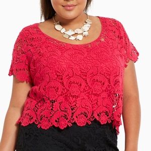 NWT Fuchsia Red Crochet Lace Crop Top Blouse